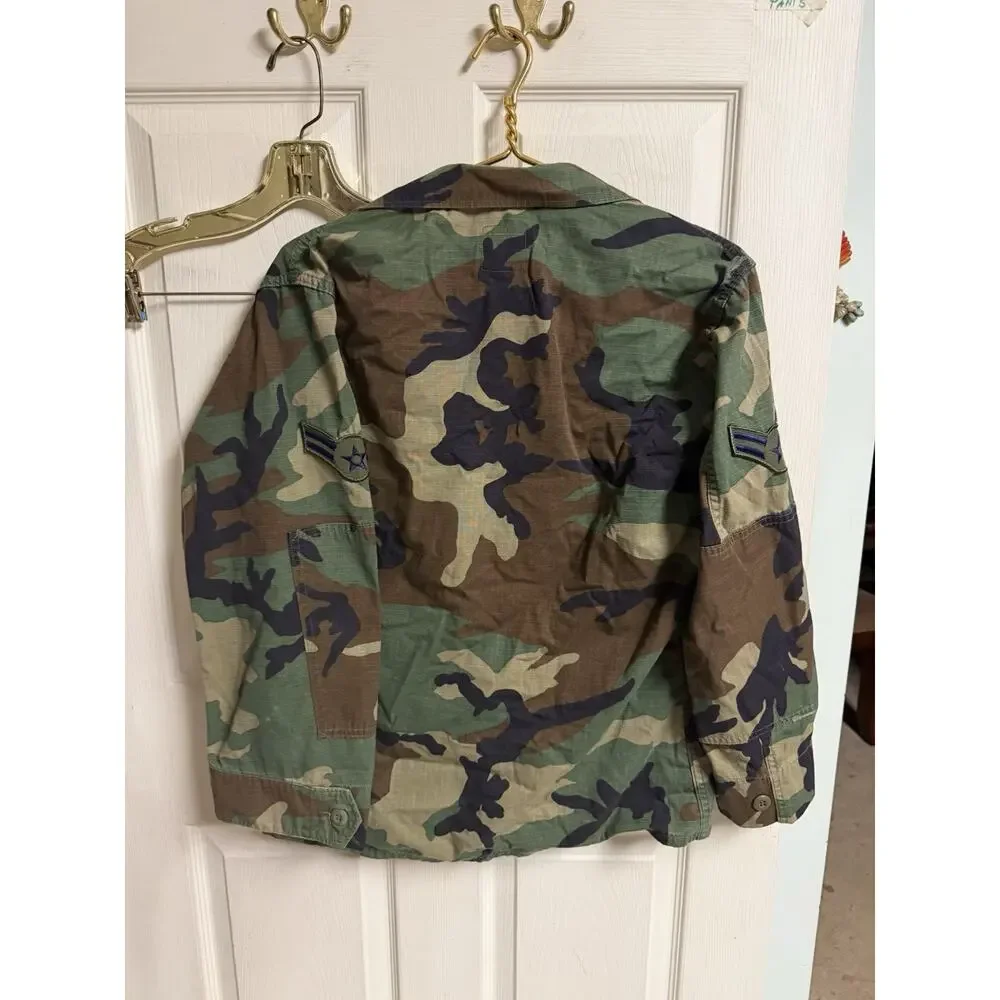 US Air Force Jacket Mens Small Short Woodland Camo Hot Weather Combat Patches